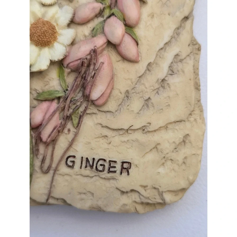Two Vintage Cheri‎ Blum 3D Floral Tiles Wall Plaques Resin Protea Ginger